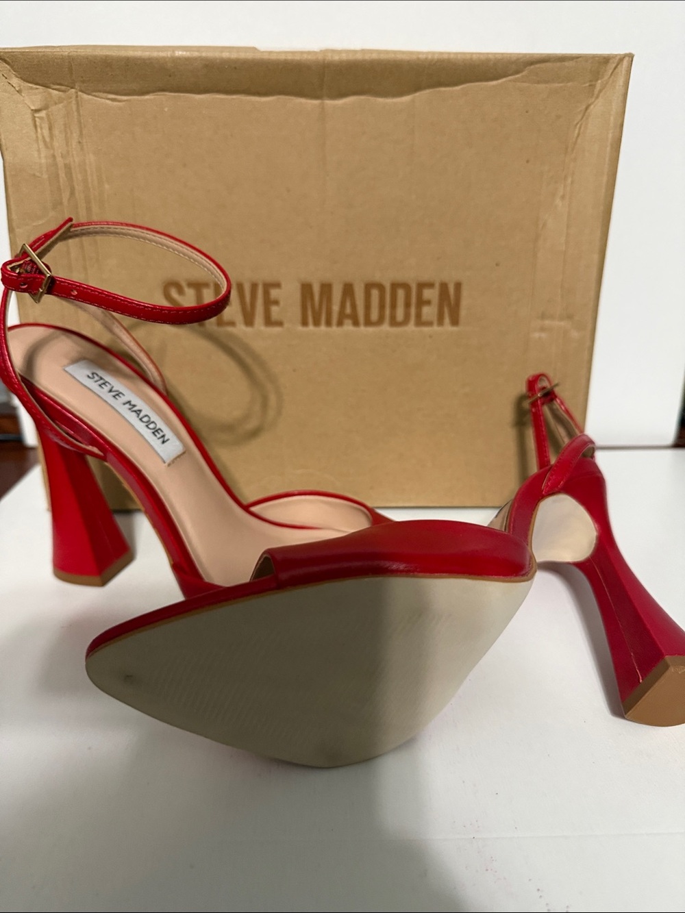 Steve Madden Red Open-Toe Ankle-Strap Heels - Picture 4 of 4